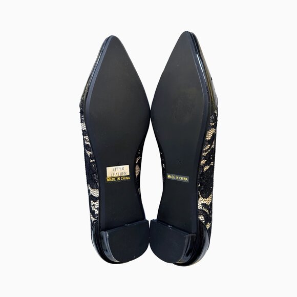 Cochni Black Leather Whimsigoth Goth Floral Lace Bow Point Toe Kitten Heel Sz 6 - Picture 6 of 9